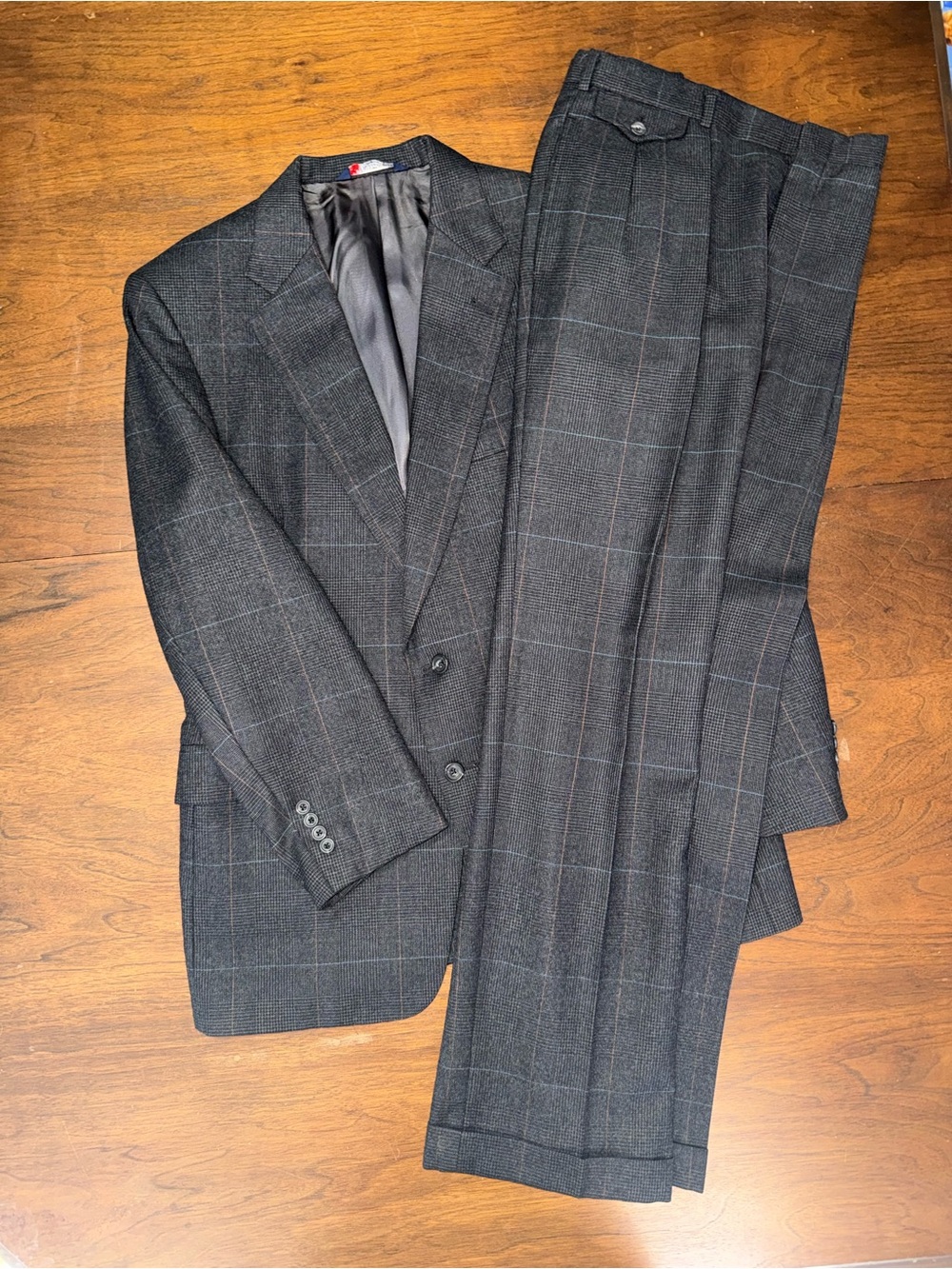 Austin Reed Charcoal Windowpane Suit Set Retro Vintage Bespoke Sports Coat Pants